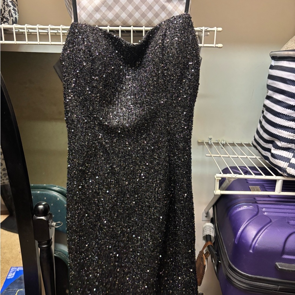 Alyce Paris Black Strapless Glitter Dress